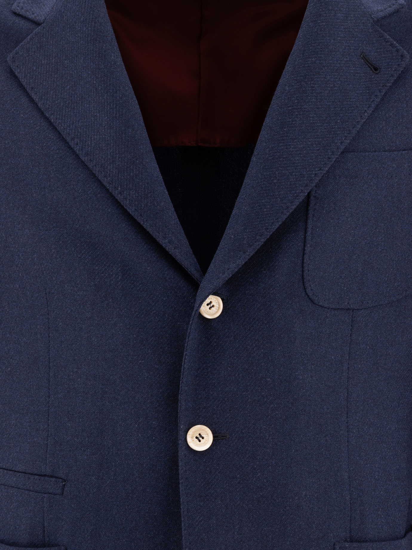 BRUNELLO CUCINELLI Blue Wool, silk and cashmere diagonal deconstructed blazer with patch pockets